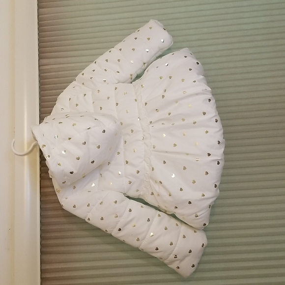 Little Me 24M little girls puffer jacket hooded polyester warm cozy gold hearts - Picture 3 of 9